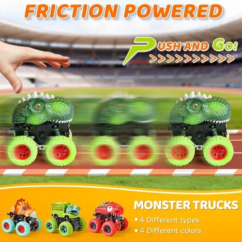 Miniatura 2 de Beestech Juguetes de dinosaurio para niños de 2, 3, 4, 5 años, vehículos de monstruos de dinosaurio con fricción para empujar y tirar para niños