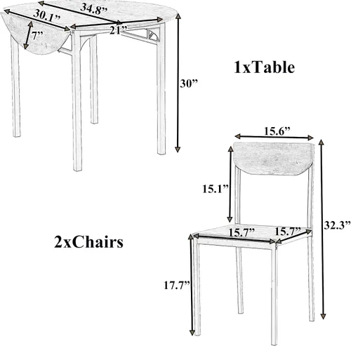 Miniatura 7 de P PURLOVE Juego de mesa de comedor redonda de 3 piezas, mesa de cocina y sillas de madera maciza, juego de 2 mesas de hojas caídas y 2 sillas