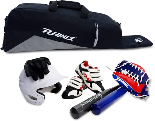 Miniatura 3 de PHINIX Bolsa de mano para béisbol T Ball - Sostiene bate, casco y guante Negro- gris
