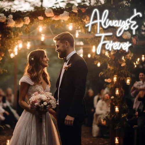Miniatura 3 de Ineonlife Letrero de neón con texto en inglés «Always Forever» para decoración de pared, letras blancas «Love Oh Baby», luces LED para boda