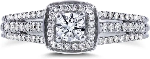 Miniatura 2 de Kobelli Anillo de compromiso de diamantes de 12 quilate TDW multifila halo de 14 k oro blanco