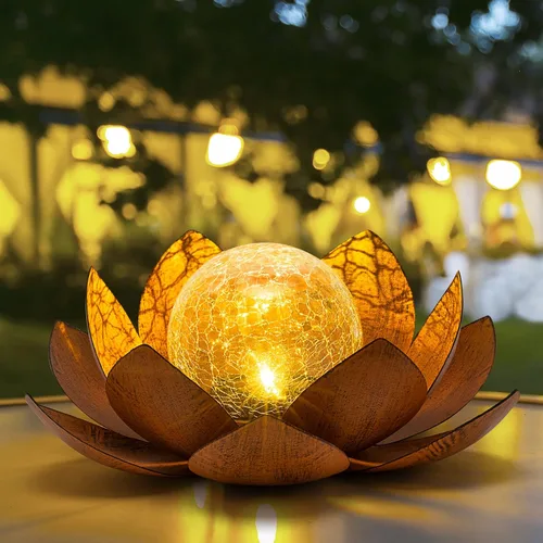 AIINY - Luz solar para exteriores (paquete de 2), decoración de loto de cristal con forma de globo crepitante, luces LED solares impermeables con