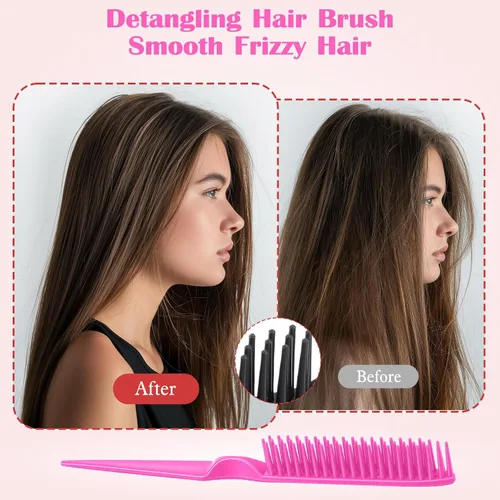 Miniatura 2 de Peine de 3 filas, 4 peines definidores de rizos, peine de triple fila, cepillo de burlas de cola de rata, peines de pelo para mujer, desenredar