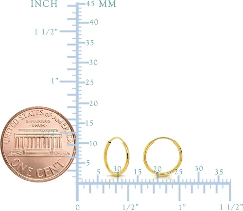 Miniatura 6 de Pendientes de aro redondos sin fin brillantes de oro amarillo de 10 quilates