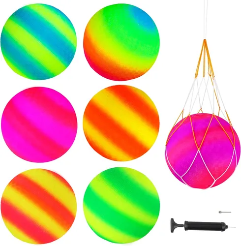 Miniatura 6 de Hooqict Paquete de 6 bolas de 8.5 pulgadas para patio de recreo con bomba de mano y 6 bolsas portátiles de red de bolas, pelotas deportivas