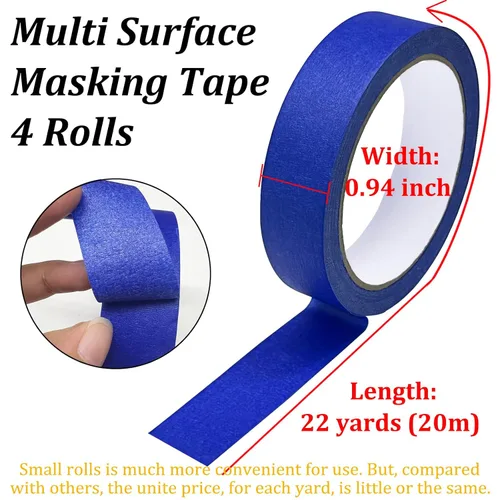 Miniatura 3 de Cinta de pintura azul, cintas de enmascarar, cinta de pintor de primera calidad (88yd=4Rollos*0.94in*22yd), cinta de pintura adhesiva para pintura