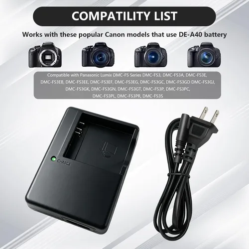 Miniatura 5 de DE-A40 DE-A40B Cargador de batería compatible con cámara Panasonic LUMIX DeA40 CGA-S008 S008E DMW-BCE10 BCE10 DMC-FS3 FS5 FS20 FX38 FX3 Adaptador