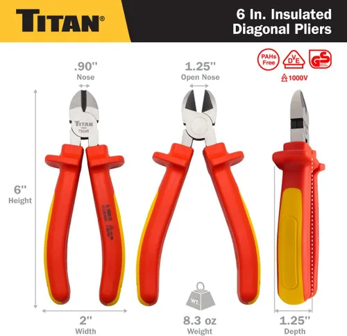 Miniatura 3 de Titan 73346 Alicates diagonales aislados VDE de 6 pulgadas