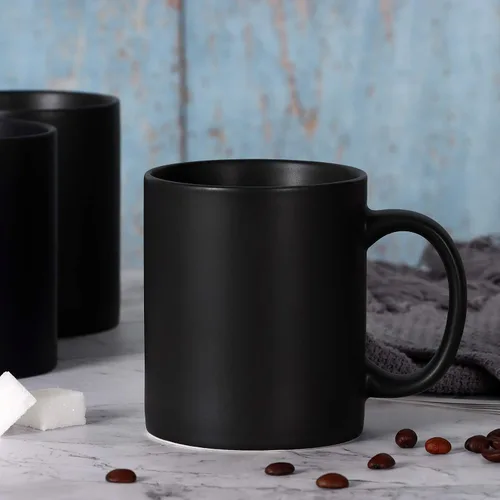 Miniatura 5 de harebe Juego de 4 tazas de café clásicas de 11 onzas, taza de cerámica familiar para café, té, cacao y bebidas calientes, negro mate