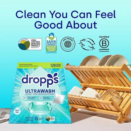 Miniatura 7 de Dropps UltraWash Plus Cápsulas de detergente para lavavajillas, limón cítrico (64 unidades) - Triple potencia de acción Ayuda de enjuague