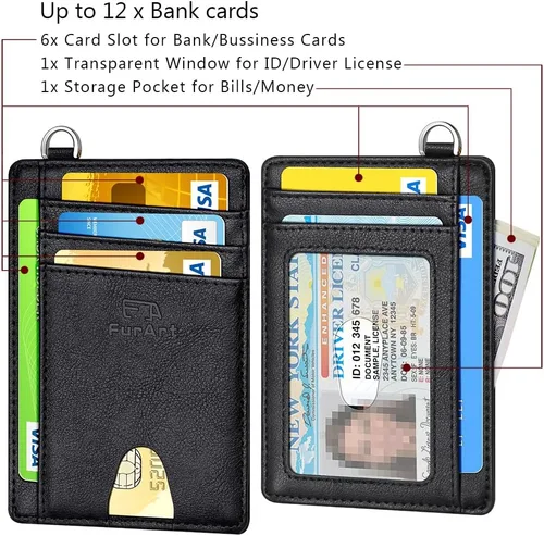 Miniatura 6 de FurArt - Cartera minimalista delgada con bolsillo frontal, bloqueo de identificación de radiofrecuencia (RFID), tarjetero, para hombres y mujeres