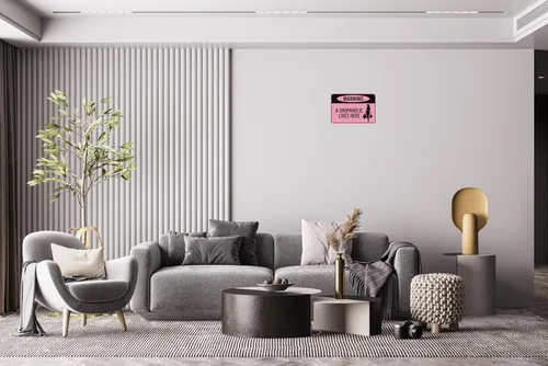 Miniatura 4 de Advertencia: Aquí vive una adicta a las compras, letrero de metal retro divertido para mujer en color rosa, decoración de pared, 12x8 pulgadas