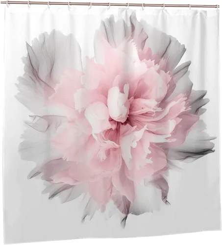 Miniatura 7 de YLATY2877 - Cortina de ducha abstracta de flores para baño, juego de cortina de ducha bohemia floral roja y rosa, tela transparente, moderna