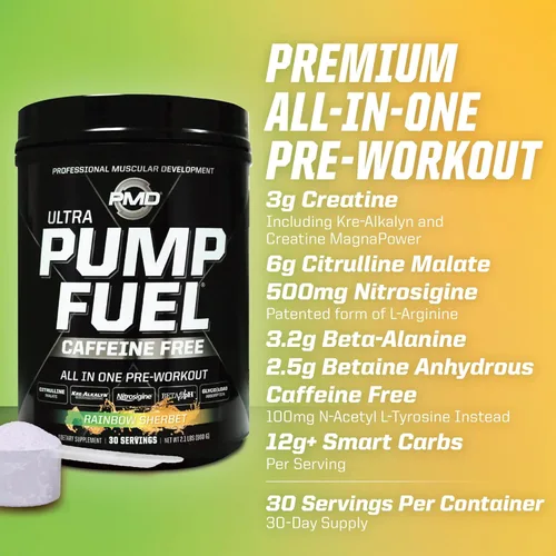 Miniatura 8 de PMD Sports Pump Fuel Ultra Sin Cafeína - Polvo Premium de Preentrenamiento y Bombeo Muscular, Mayor Enfoque, Resistencia y Recuperación, Creatina