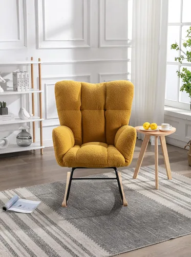 Miniatura 5 de 050 - Silla mecedora de tela de peluche para sala de estar interior, color amarillo
