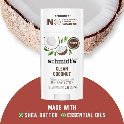 Miniatura 3 de Schmidt's Desodorante vegano sin aluminio Clean Coconut para mujeres y hombres, con protección contra olores las 24 horas, ingredientes naturales