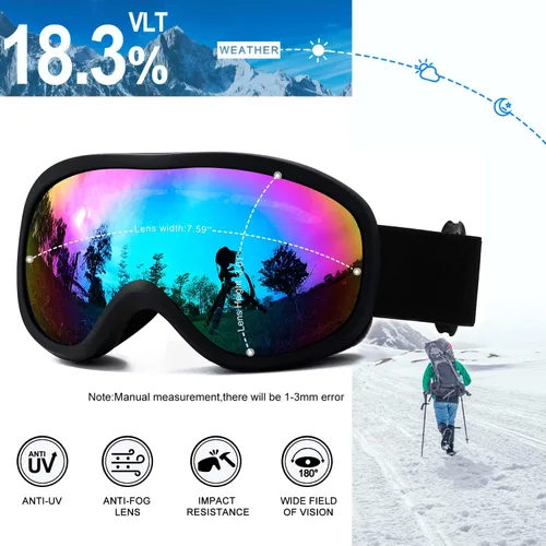 Miniatura 2 de AVV OTG – Gafas de esquí para hombres y mujeres con lente de doble capa antivaho, UV400, gafas de nieve para snowboard, moto de nieve y patinaje