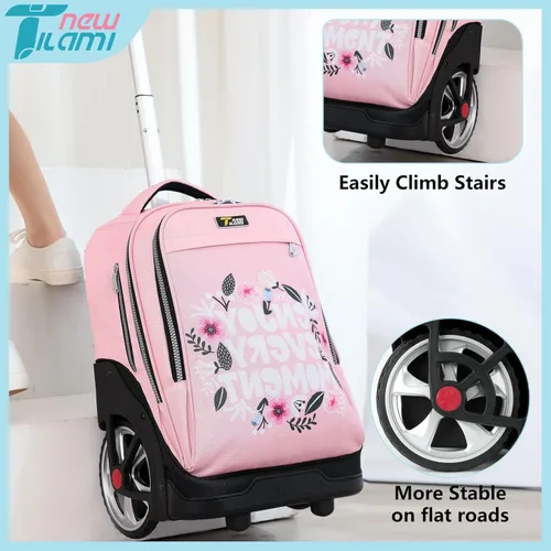 Miniatura 8 de NEW TILAMI Mochila con ruedas de 19 pulgadas con bolsa de almuerzo para niñas y niños, mochila para laptop con ruedas, bolsa de mano duradera
