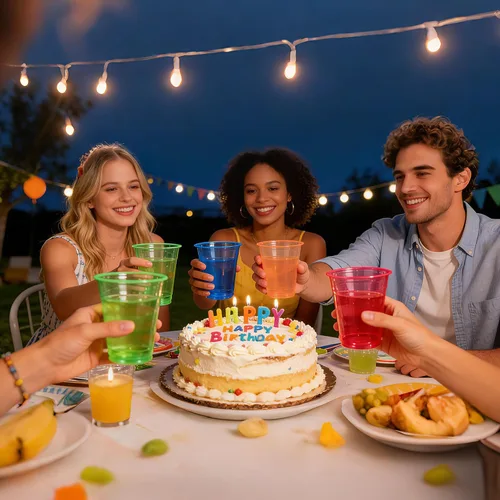 Miniatura 7 de Paquete de 120 vasos de fiesta que brillan en la oscuridad, vasos de plástico neón de 12 onzas, vasos desechables multicolor para fiestas de luz