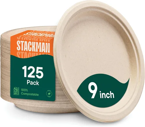 Miniatura 9 de Platos de papel desechables 100% compostables, 3 compartimentos, [125 unidades] - {Sin PFAS} - {Certificado BPA} - [9 pulgadas] Bandejas seccionales