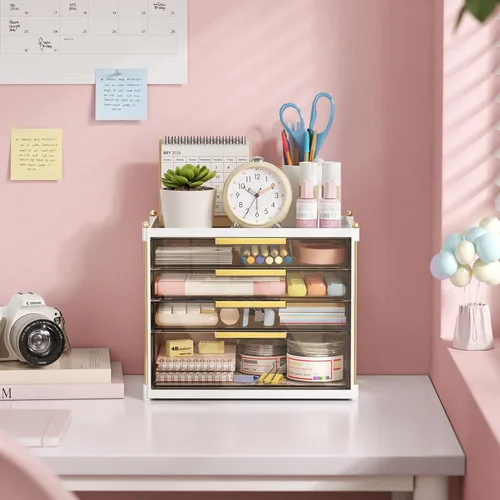 Miniatura 7 de Aveniee Organizador de maquillaje con 4 cajones, organizadores y almacenamiento de baño, contenedores de plástico para encimera, perfumes, tocador