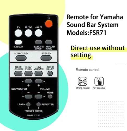 Miniatura 3 de Mando a Distancia de Repuesto para Yamaha FSR71 ZK72120 Sound Bar System YAS-203 YAS-207 YAS-108 YAS-105 YAS-106 ATS-1080 YAS-203BL YAS-CU203