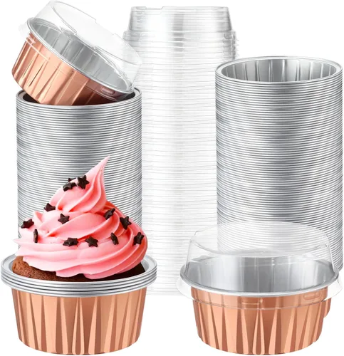 Miniatura 17 de Paquete de 200 Moldes de Papel de Aluminio para Hornear Cupcakes de 5oz Forros para Cupcakes Tazas de Postre con Tapas Moldes Desechables para Verde