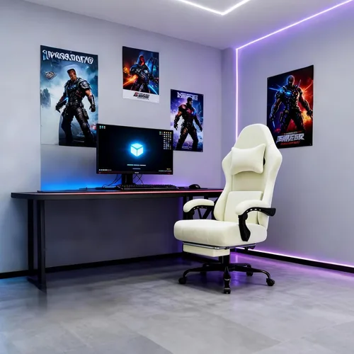 Miniatura 2 de Silla ergonómica para juegos, silla para videojuegos con soporte lumbar de masaje y reposapiés, silla de computadora de tela con altura ajustable