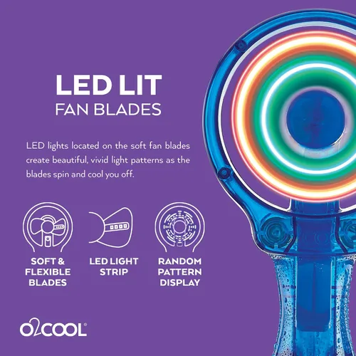 Miniatura 4 de O2COOL Ventilador de nebulización de agua con batería de mano de lujo con luces LED (azul oscuro)