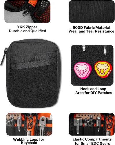 Miniatura 5 de VIPERADE VE31 Bolsa pequeña EDC, organizador de bolsillo para hombres, pequeño organizador multiherramienta EDC para Negro