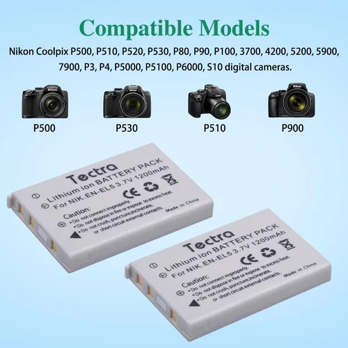 Miniatura 2 de Tectra 3 baterías EN-EL5 ENEL5 + cargador LED de 3 ranuras para Nikon Coolpix P530, P510, P500, P520, P3, P4, P90, P80, P100, P5000, P6000, S10
