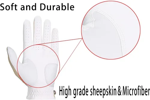 Miniatura 3 de Guantes de golf para hombre, cuero sintético de alta calidad, agarre estable, paquete de dos
