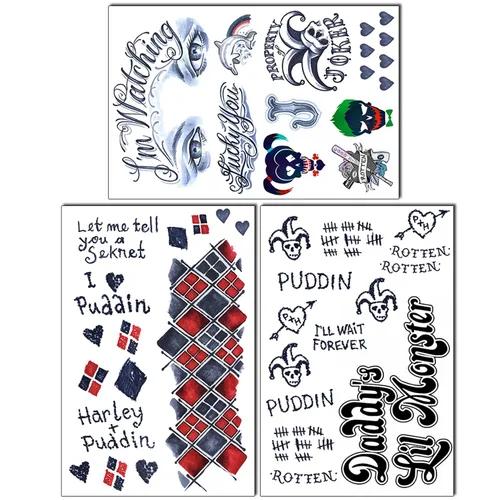 Miniatura 7 de 3 hojas de tatuajes temporales de tatuajes adhesivos perfectos para Halloween, cosplay, disfraces y accesorios de fiesta