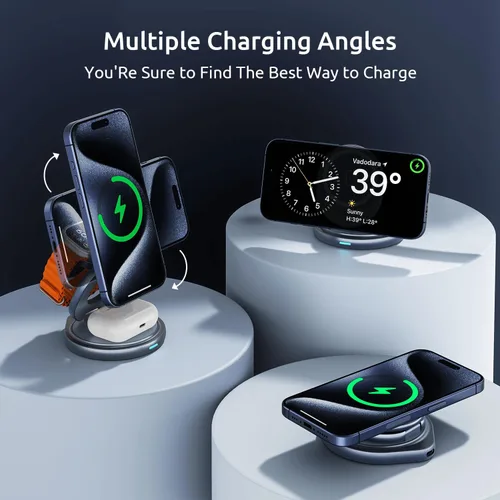 Miniatura 4 de Estación de carga inalámbrica 3 en 1 para Apple, cargador de viaje para múltiples dispositivos, aleación de aluminio plegable, cargador magnético