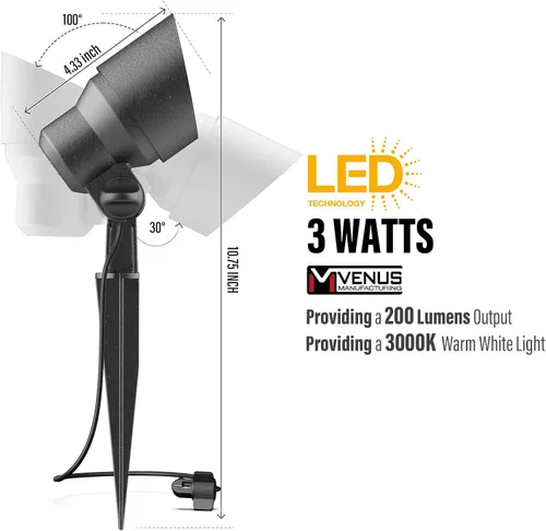 Miniatura 3 de VENUS MANUFACTURING Focos de paisaje de bajo voltaje de 12 V, iluminación LED de paisaje al aire libre de 3 W, 200 lúmenes, 3000 K, luces de camino