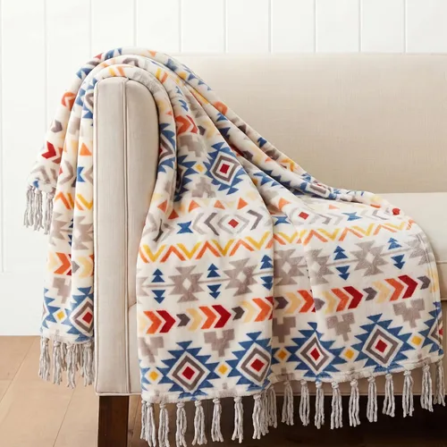 CASAAGUSTO - Manta bohemia con borlas, mantas decorativas coloridas, manta de franela bohemia impresa para silla, cama, sofá, sofá (50 x 60, Colorido