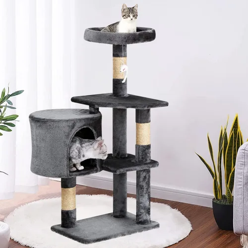 Miniatura 8 de Árbol para gatos resistente con torre de 70 pulgadas de alto, 3 perchas y 2 condominios acogedores, poste de sisal y escaleras para gatos grandes