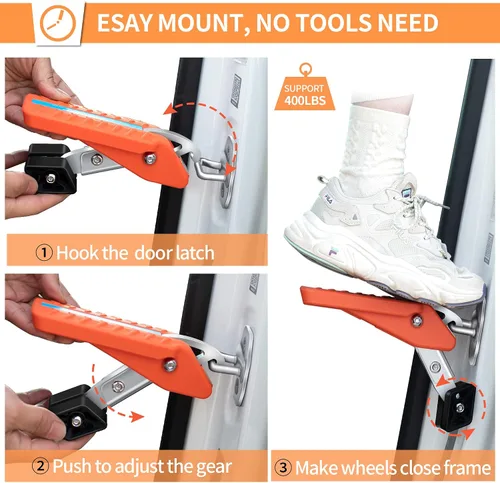Miniatura 5 de TOOENJOY Gancho universal de 5 ángulos para puerta de coche, pedal plegable, fácil acceso, techo de automóvil, acero y goma con capacidad para hasta