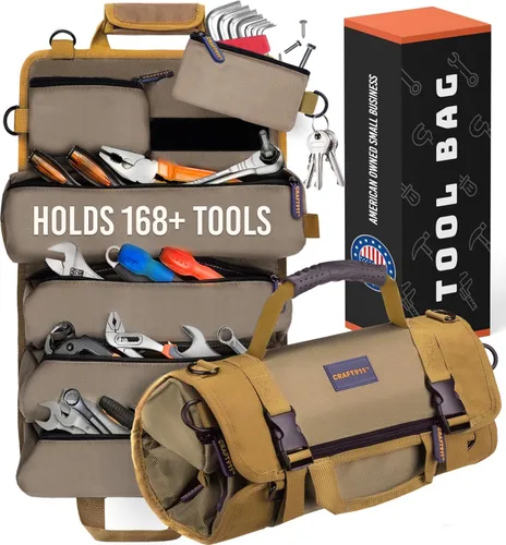 Miniatura 10 de CRAFT911 Organizadores de bolsas de herramientas duraderas con 6 bolsas de herramientas desmontables, bolsa enrollable pequeña Organizador de Verde