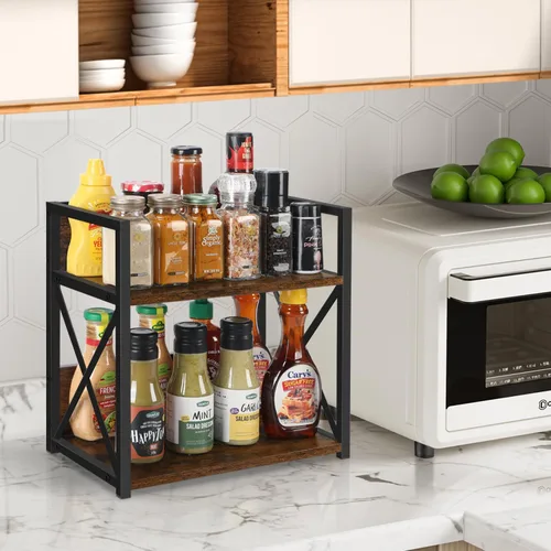 Miniatura 4 de YINMIT Organizador de Estante de Encimera, Accesorios para Barra de Café, Estante para Especias, Estante de Café para Encimera, Estación Marrón