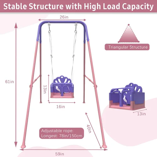 Miniatura 7 de Conjunto de columpio plegable para niños pequeños, conjunto de columpio para bebé para interiores y exteriores para el patio trasero, diseño seguro