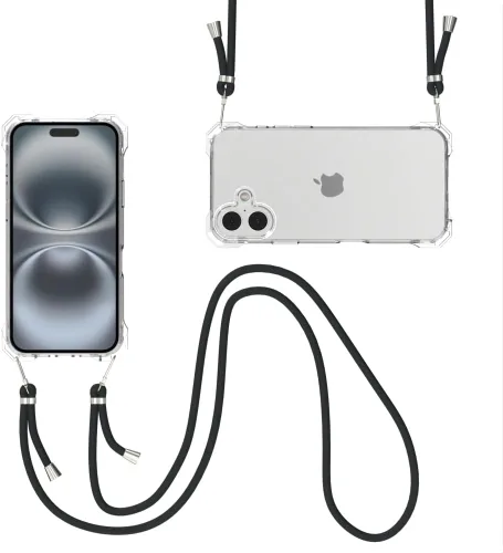 Miniatura 14 de Funda transparente para iPhone 13 Pro Max con correa cruzada ajustable desmontable, ajuste delgado, funda protectora a prueba de golpes con cordón