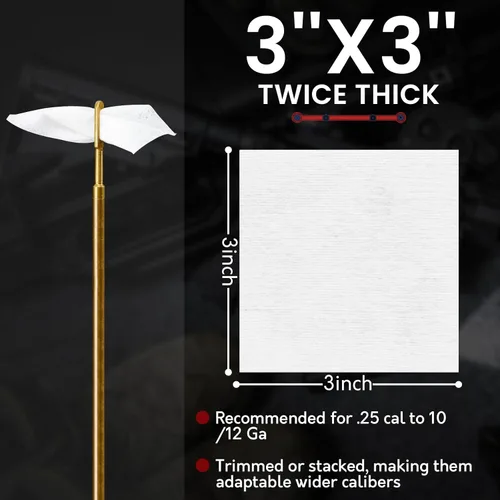 Miniatura 5 de Parches de limpieza de pistolas de 3 pulgadas que contienen más algodón, parches altamente absorbentes para armas de fuego de .25 Cal a 10/12 Ga