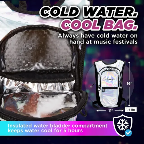 Miniatura 3 de Mochila de Hidratación Rave – Paquete de Hidratación Antirrobo para Festivales con Bolsa de 1.5L de TPU a Prueba de Fugas – Paquete de Agua Delgado