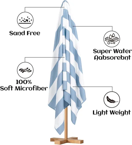 Miniatura 3 de Touchat Paquete de 4 toallas de playa de microfibra a rayas, toallas de playa de secado rápido para adultos, toallas de baño ligeras de viaje de 30