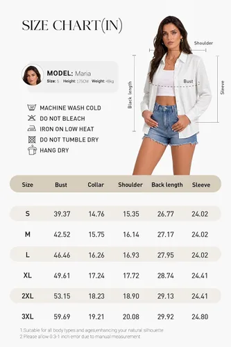 Miniatura 6 de Blusas de negocios para mujer, de manga larga, sin arrugas, con botones, ajuste clásico, cuello para el trabajo y la oficina