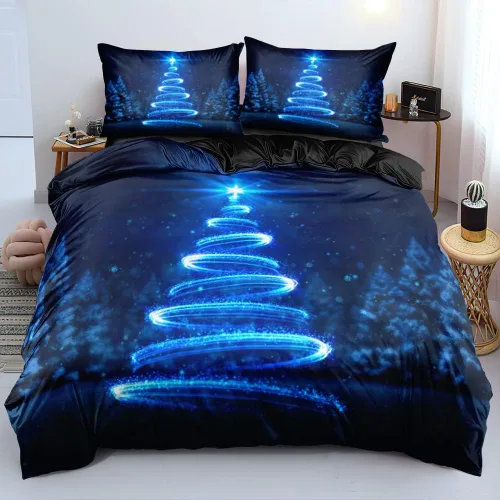 Miniatura 9 de Juego de funda de edredón de Navidad 3D, fundas de edredón y fundas de almohada con patrón de lazo rojo, juegos de ropa de cama de color pulido