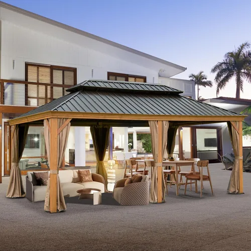 Miniatura 14 de Domi - Cenador para exteriores de 10 x 12 pies, kiosco de techo rígido con marco de aluminio, cenador de pabellón resistente para patio, terraza