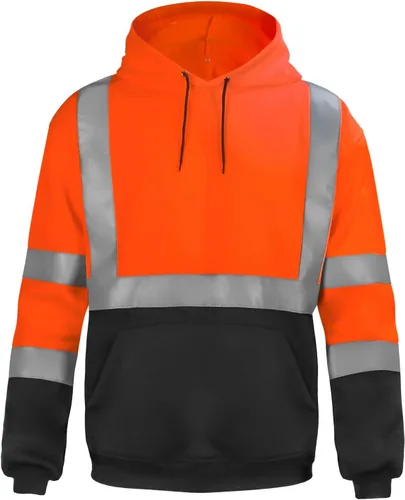 Miniatura 22 de SEsafety Sudadera con capucha con cremallera de alta visibilidad, sudadera de seguridad reflectante clase 3 con parte inferior negra, chaqueta
