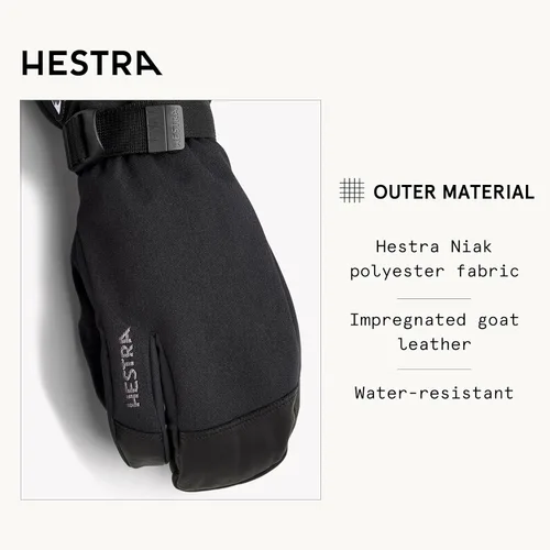 Miniatura 3 de Hestra Guante Unisex Powder Gauntlet de 3 Dedos, Aislado, Guantes de Cuero Resistentes al Viento para Esquí Alpino y Uso Diario para Hombres